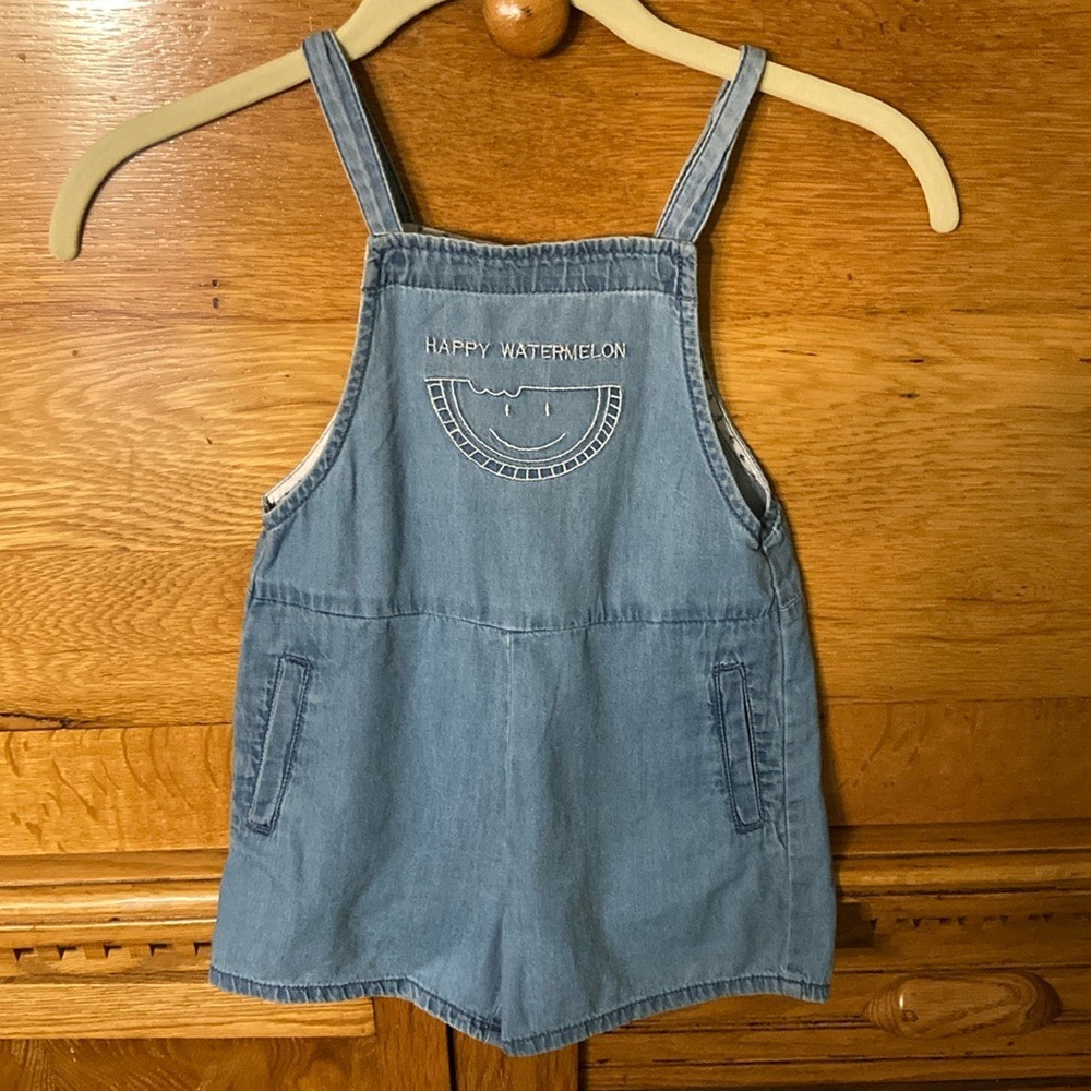 Zara‎ BabyGirl Happy Watermelon Denim Romper Light Wash Size 2/3 Years